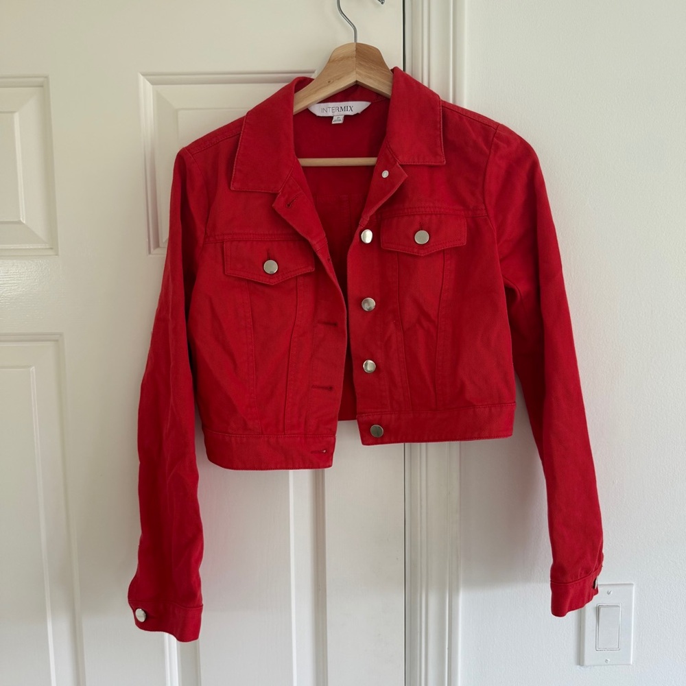 Intermix Cropped Red Denim Jacket - image 2